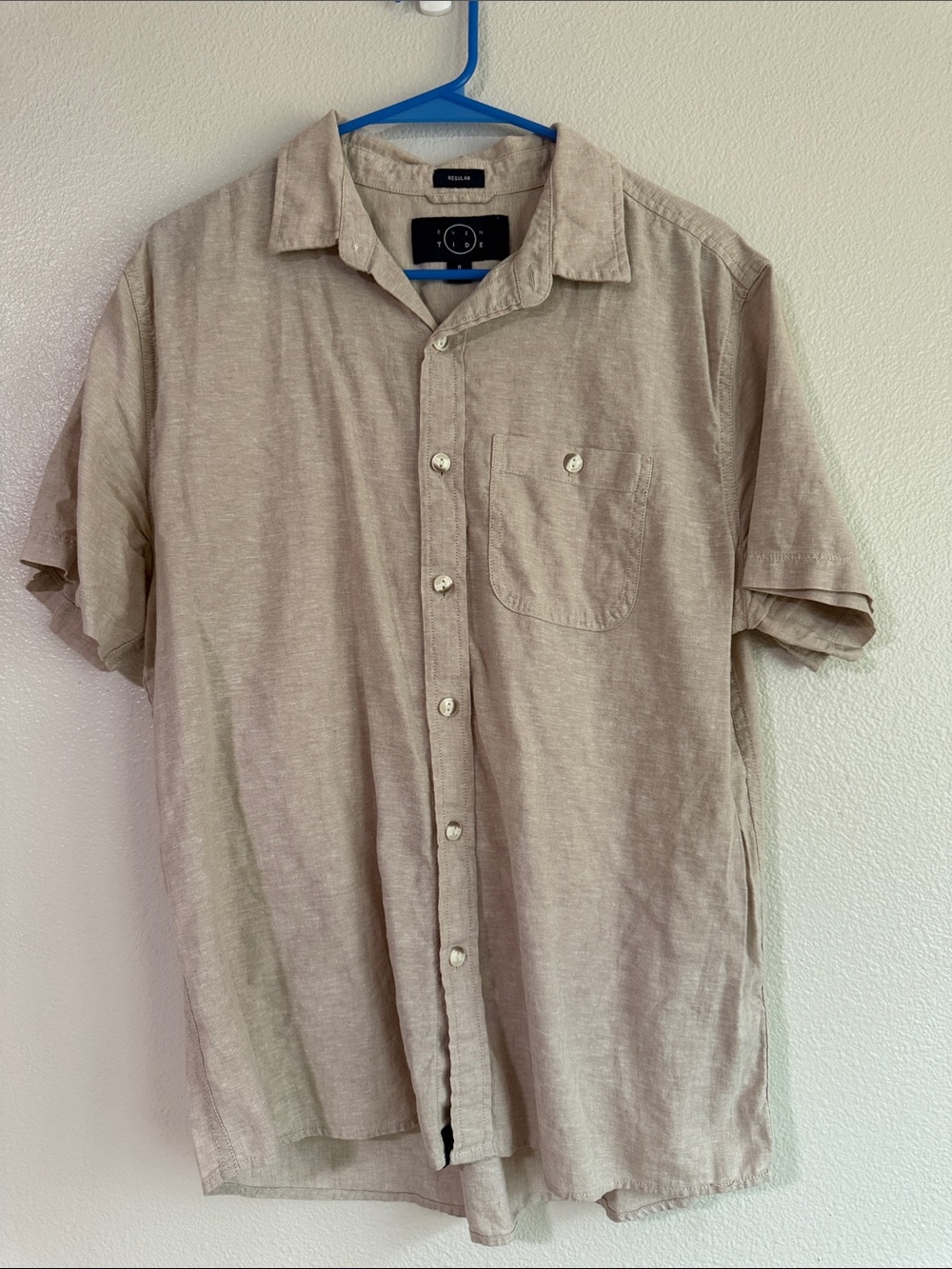 Men's Short Sleeve Linen-Blend Button Down Shirt - Taupe